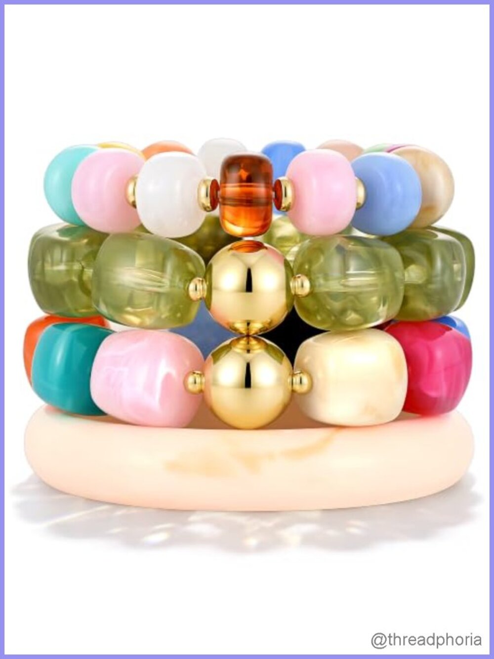 4 Pcs Chunky Resin Acrylic Bangle Set for Women, Stretch Bracelets, Elastic,